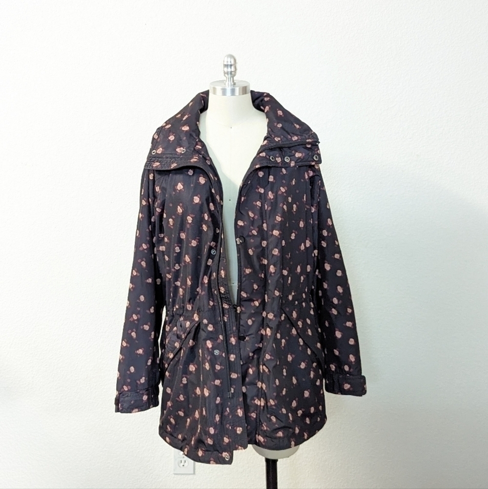 Cabi Floral Jacket Black Pink M hoodie drawstring winter 90s 2000s nylon travel